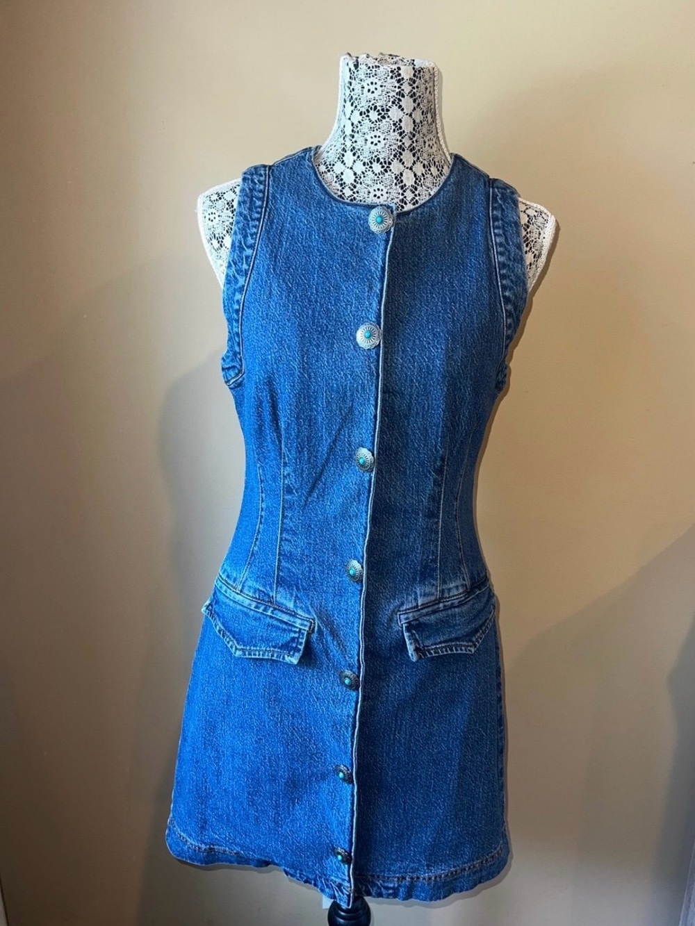 7 For All Mankind Sleeveless Denim Mini Dress - Blue Sz 6 and 8 Available. - Picture 3 of 8